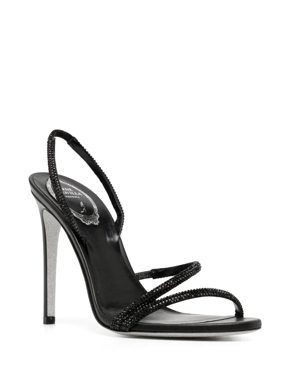 Shop René Caovilla Open-toe Crystal-embellished Sandals In Schwarz