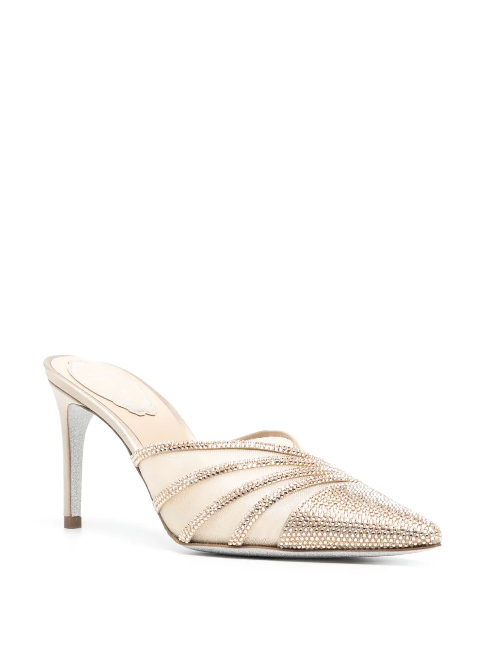 René Caovilla BEIGE SATIN-NETGSHADOW STRASS - Geel