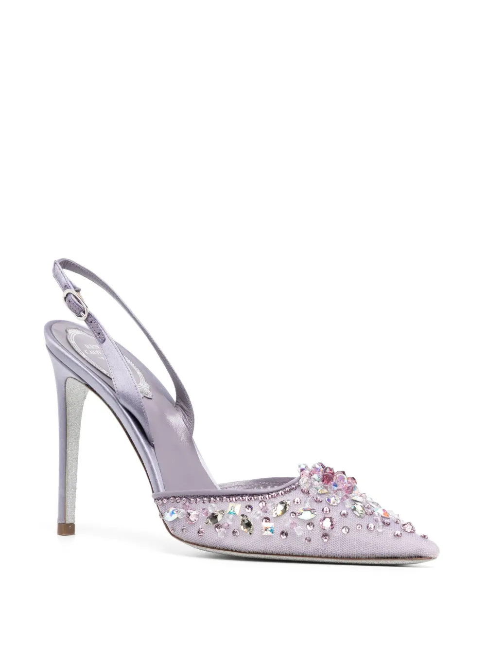 René Caovilla satin rhinestone-embellished leather sandals - Paars