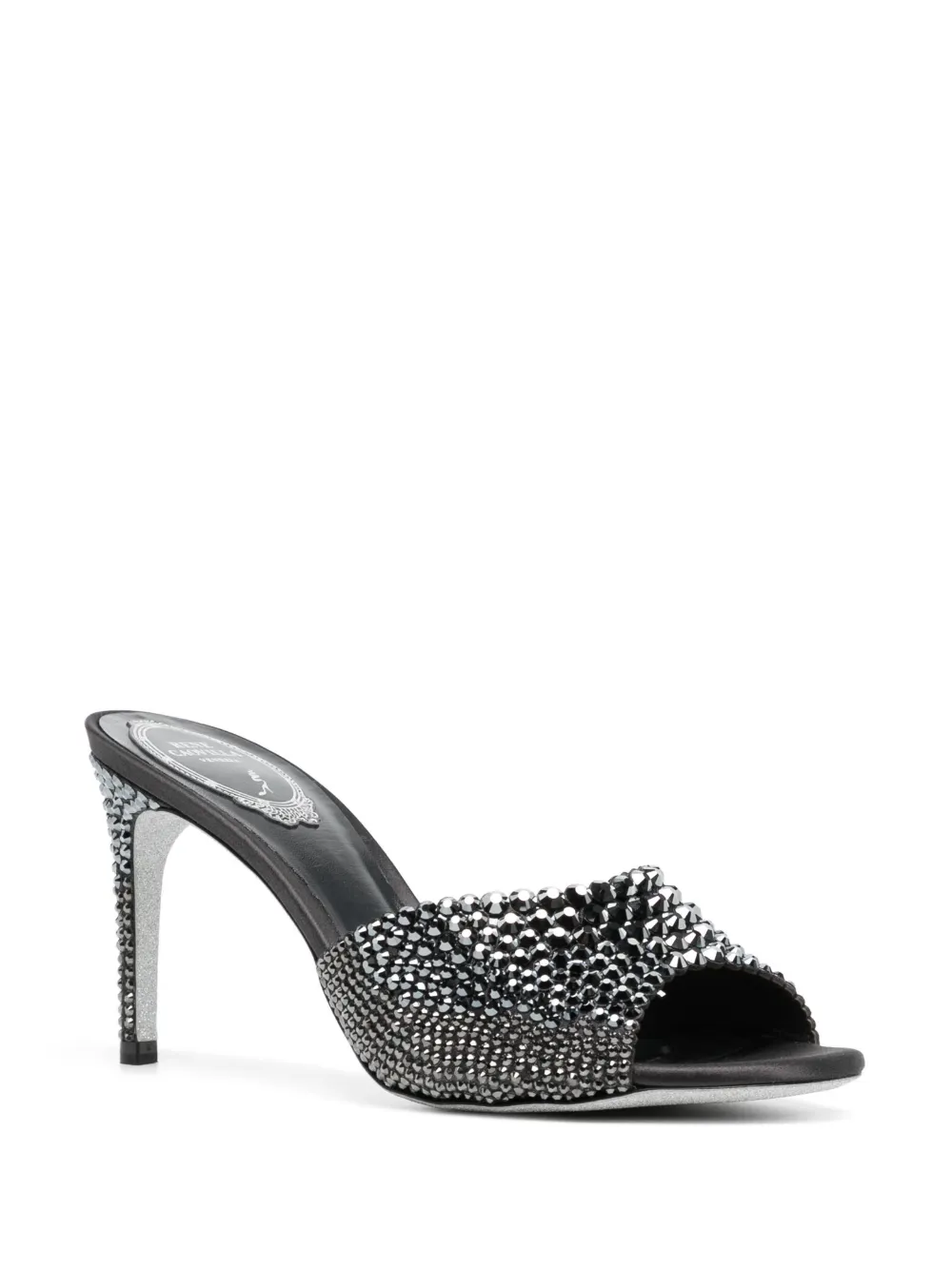 René Caovilla 70mm crystal-embellished leather mules - Zwart