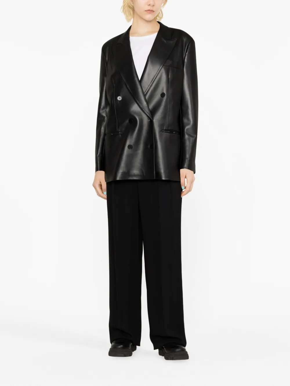 Stella McCartney faux-leather double-breasted blazer - Zwart
