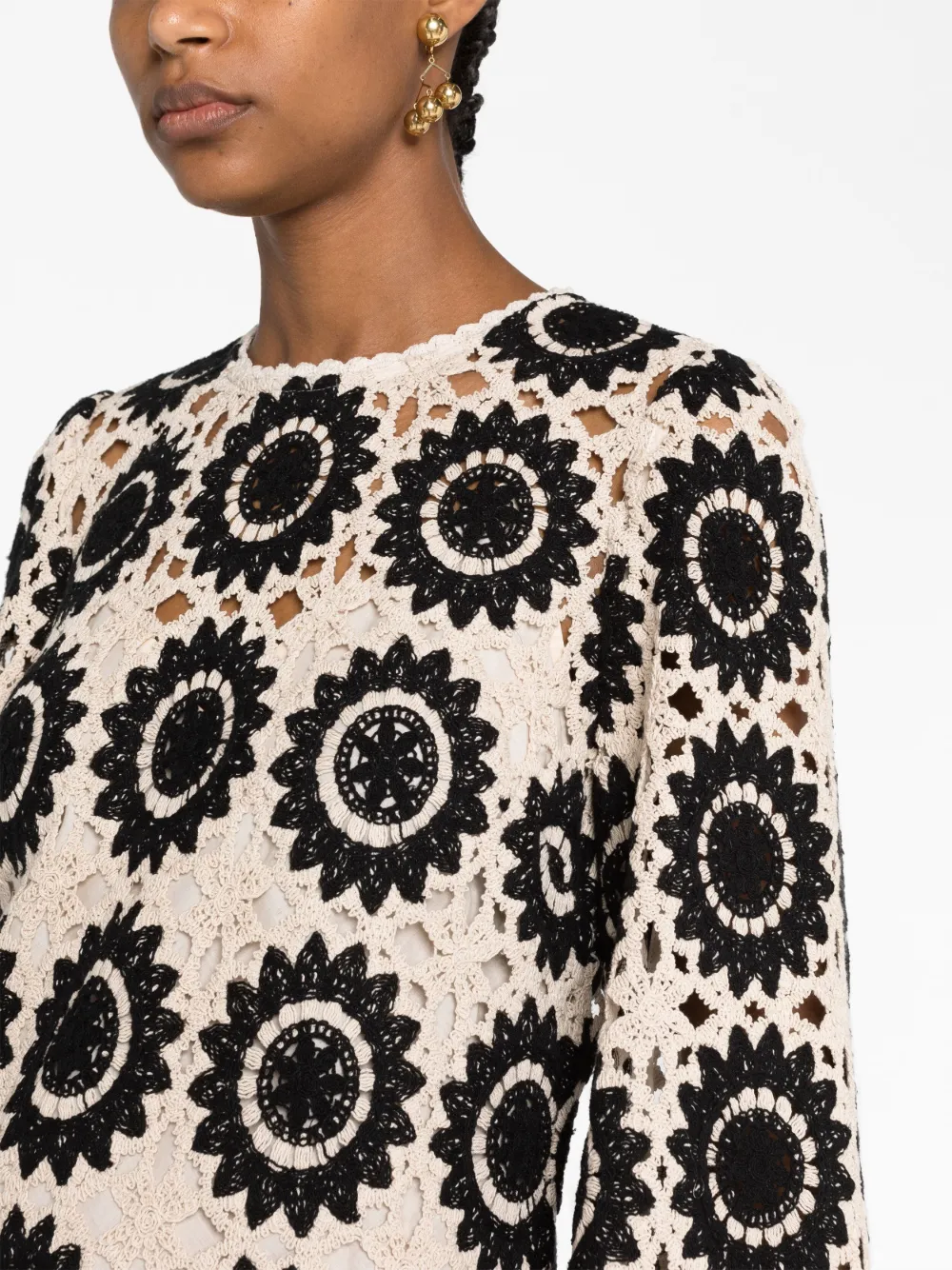 Zimmermann Wide-sleeve Crocheted Dress In Nude