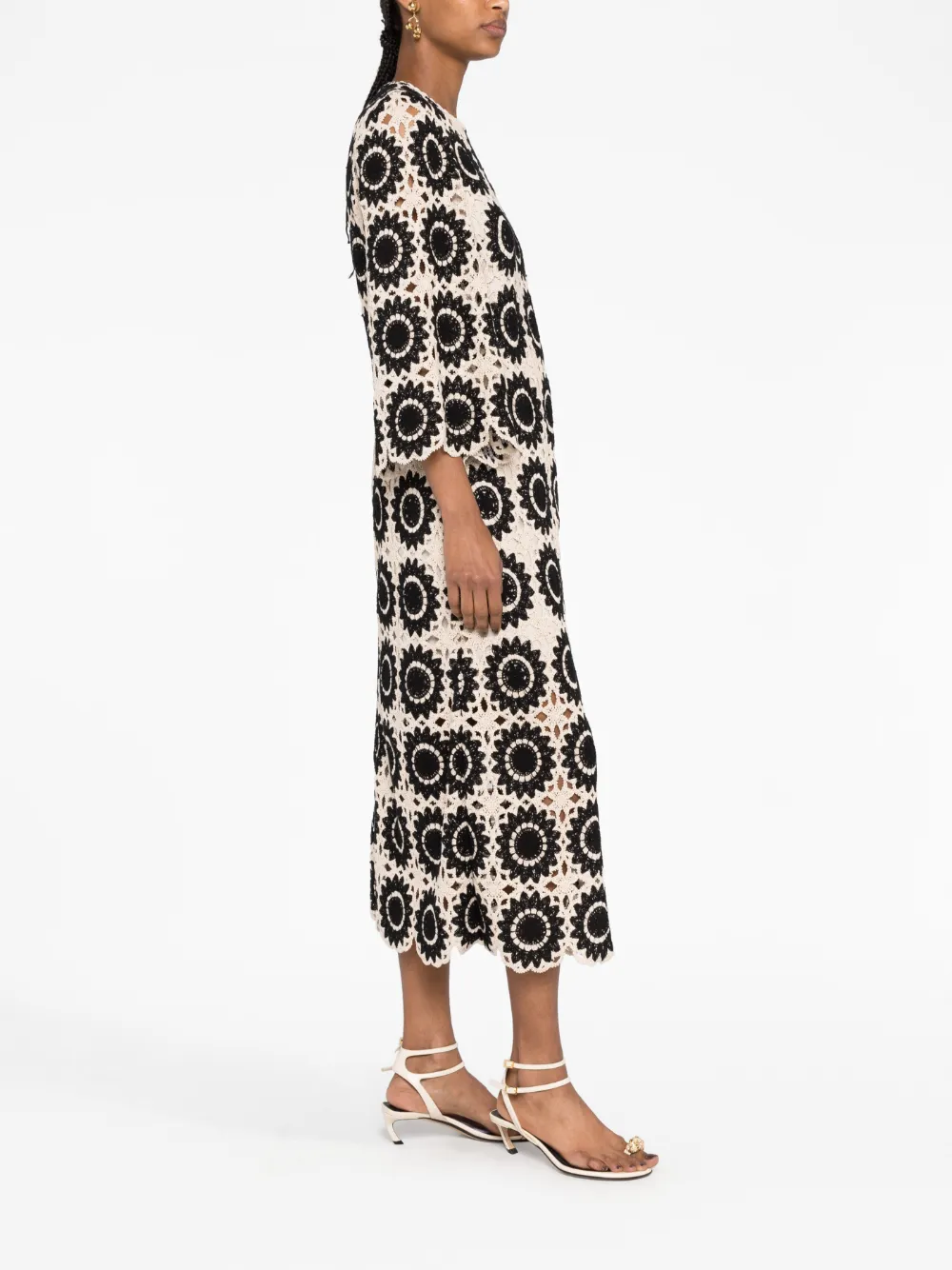 Zimmermann Wide-sleeve Crocheted Dress In Nude