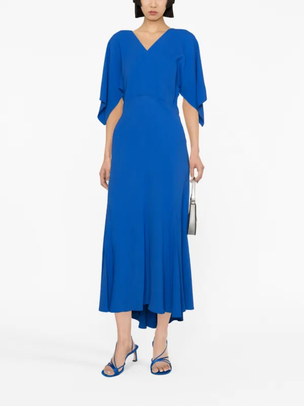 Victoria Beckham draped-sleeve Midi Dress | Blue | FARFETCH