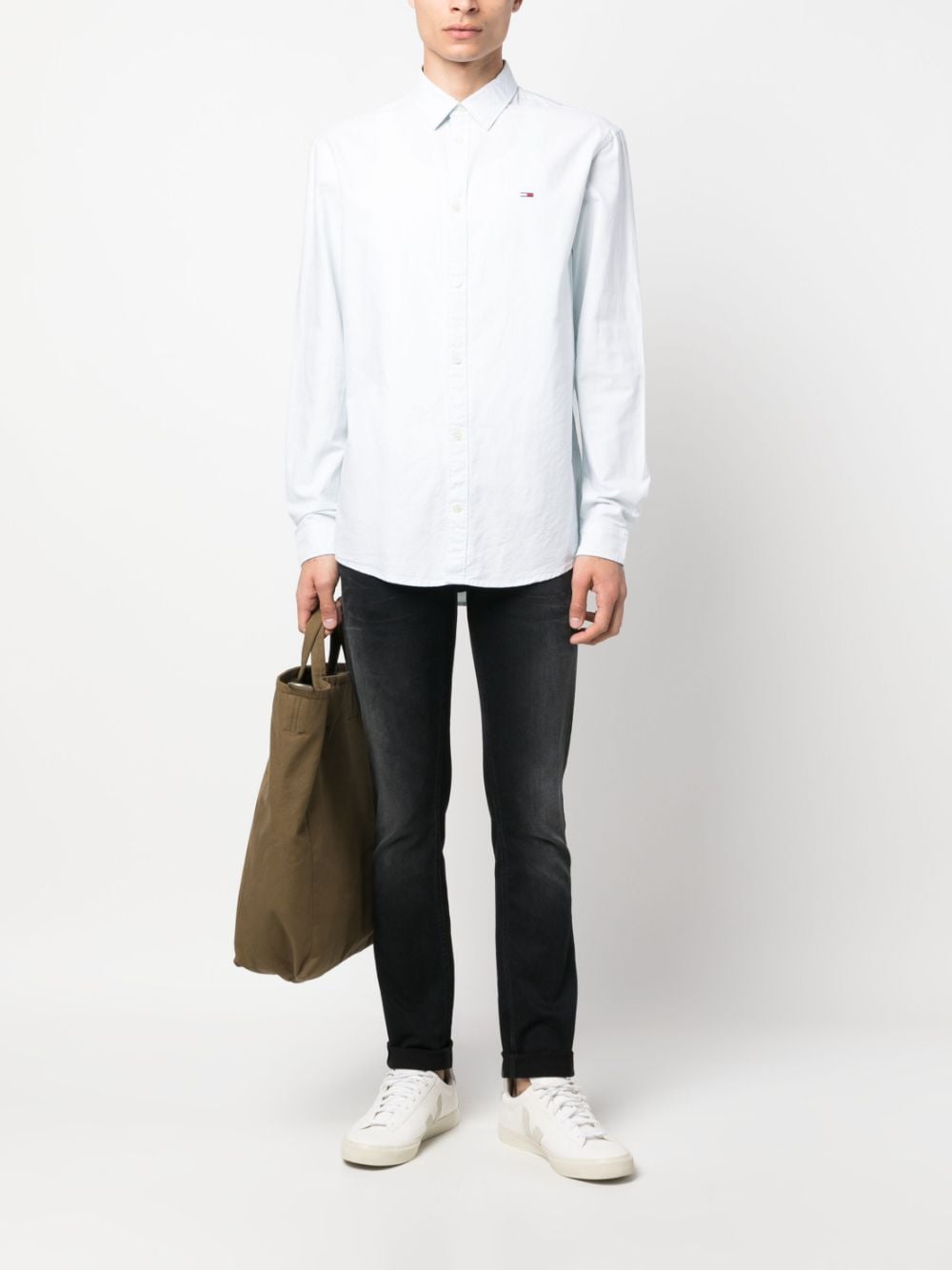 Shop Tommy Jeans Long-sleeve Cotton Shirt In Blue