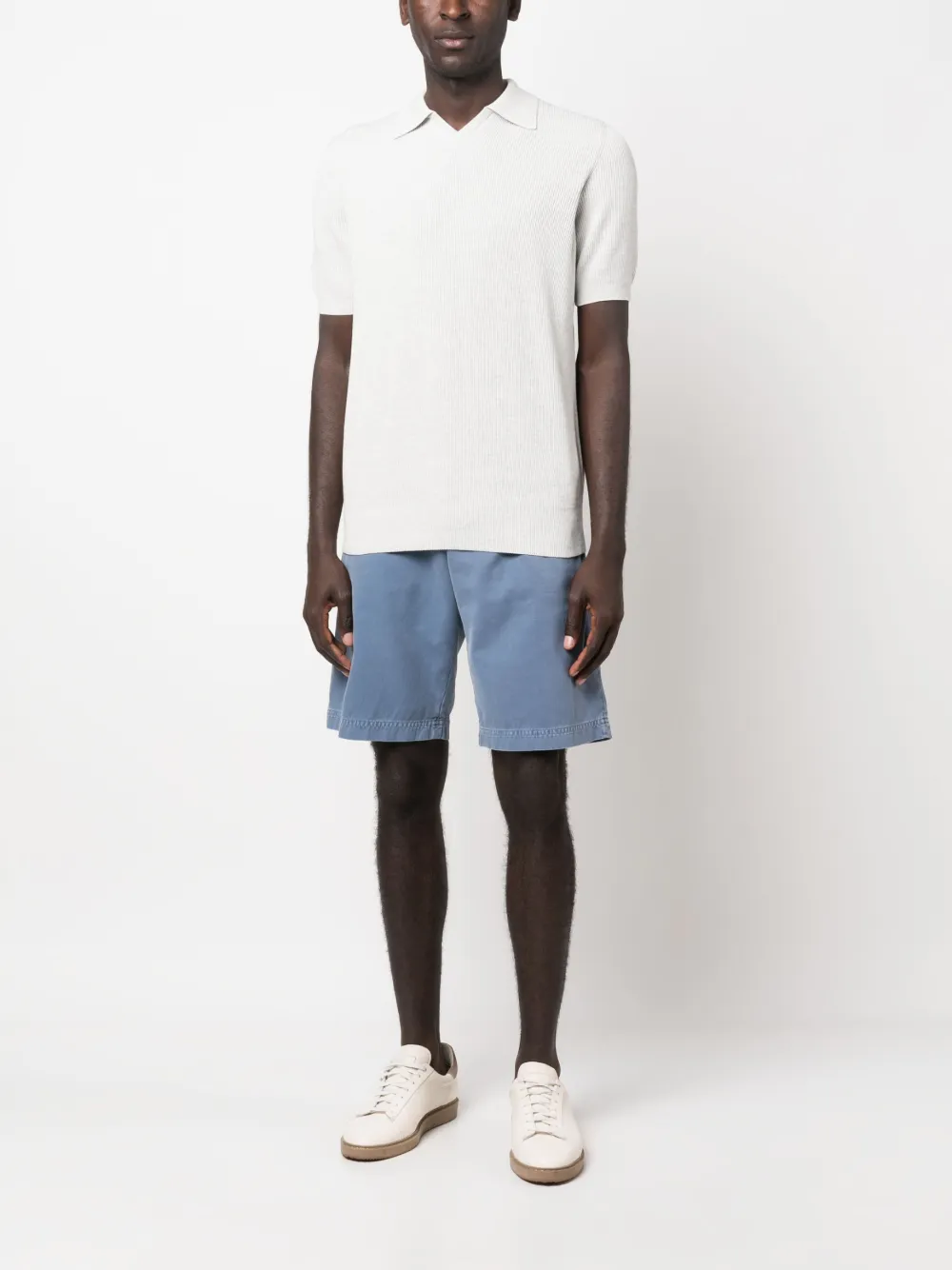 brunellocucinelli Brunello Cucinelli Ribgebreid poloshirt - Grijs