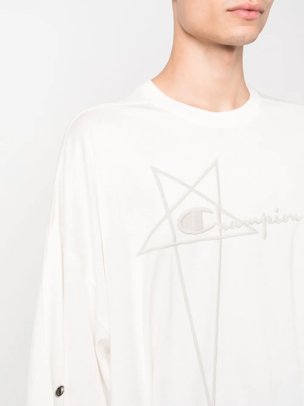 Shop Rick Owens X Champion Logo-embroidered Organic Cotton T-shirt In Neutrals