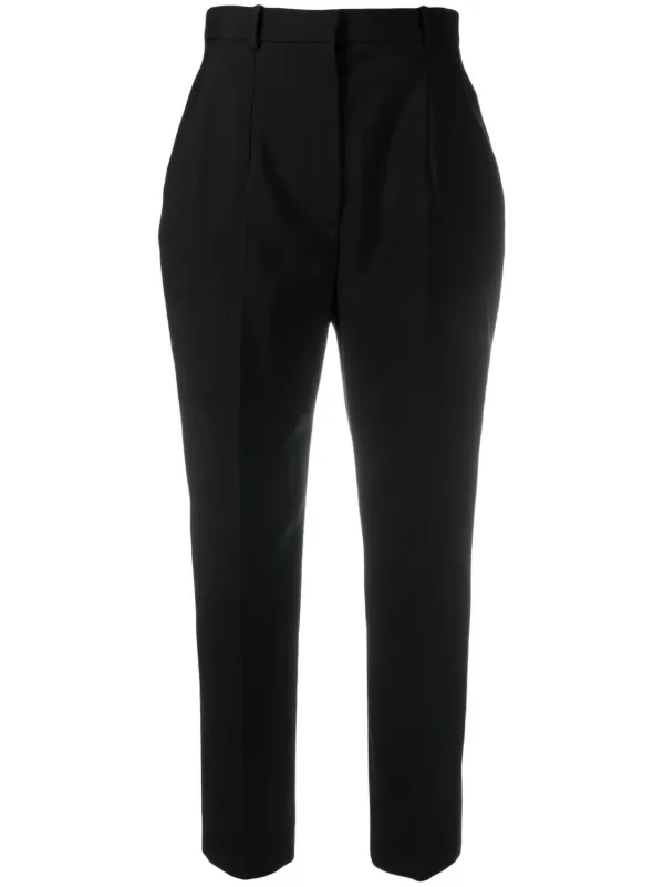 Alexander McQueen Cropped Wool Trousers in Black