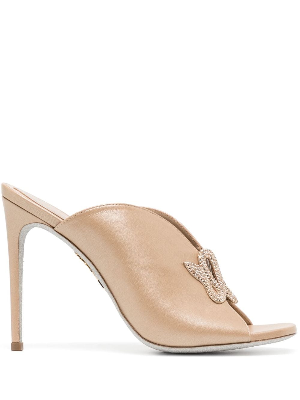 René Caovilla 100mm Crystal-embellished Leather Mules In Nude