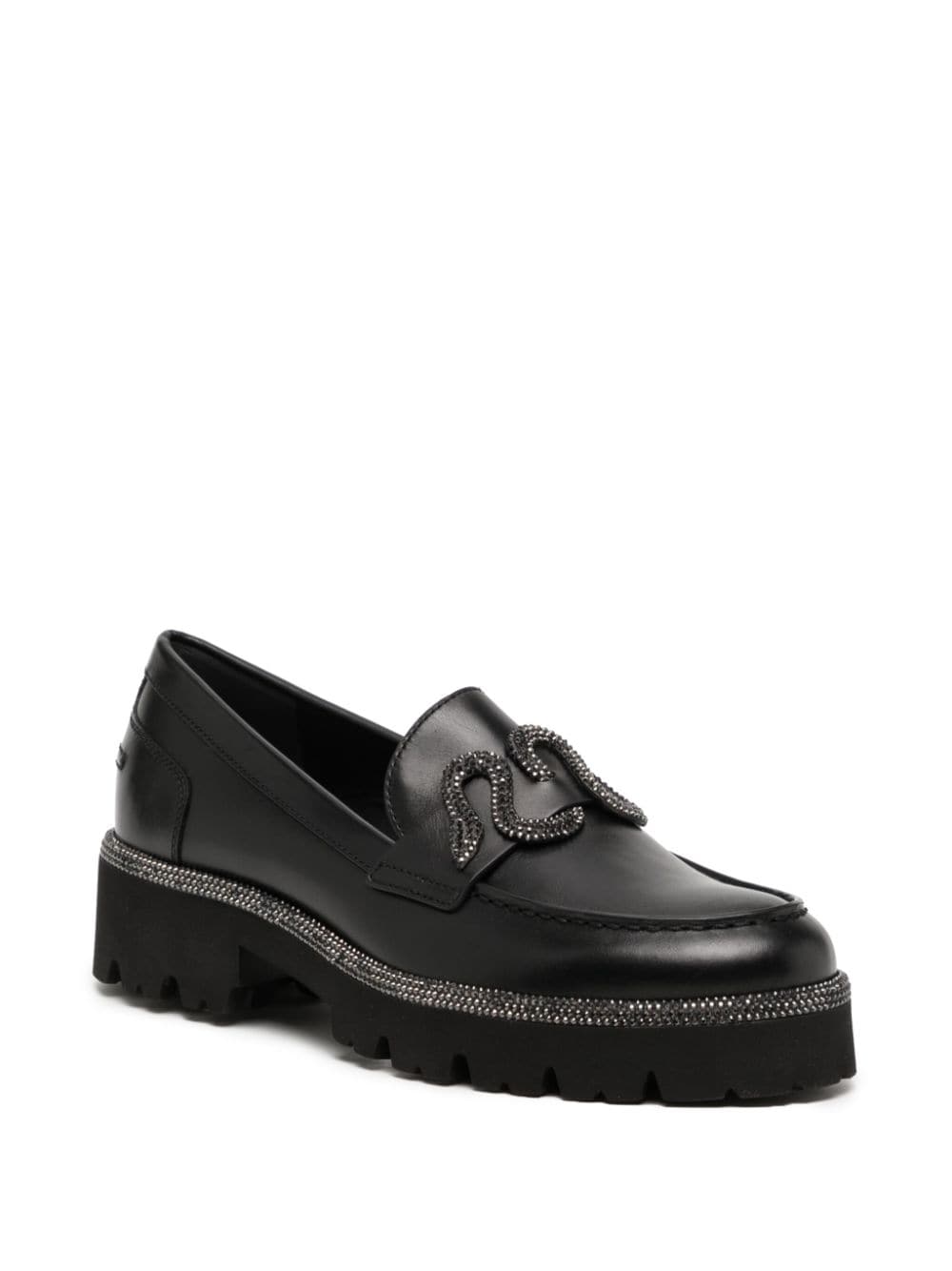 Shop René Caovilla Morgana 40mm Leather Loafers In Black