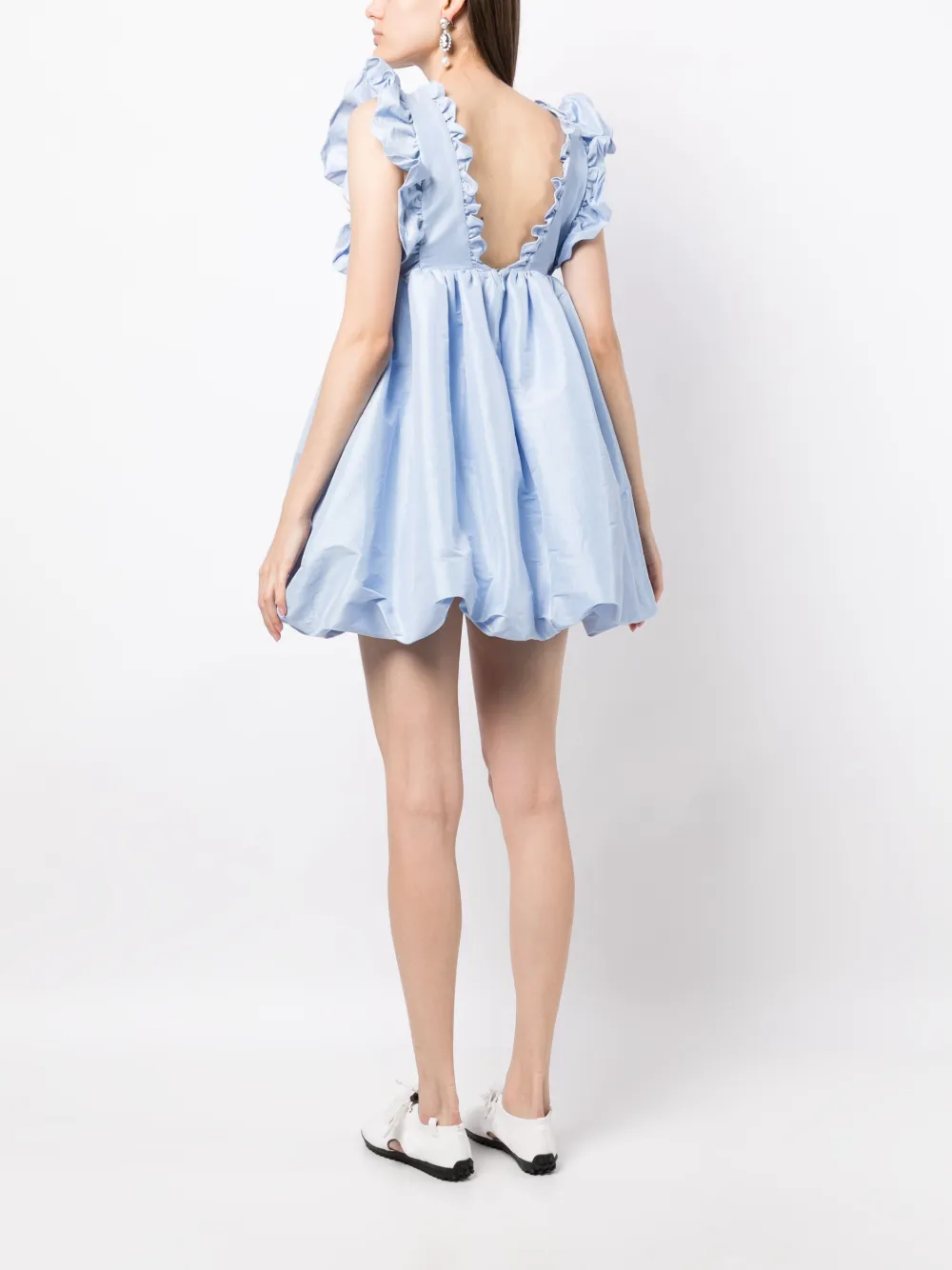 kika vargasダークブルー バルーンスリーブ ミニワンピース Kika Vargas Caroline ruffled V-neck minidress | Smart Closet