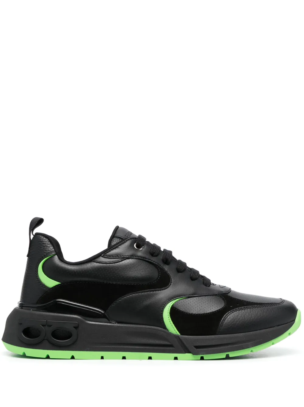 Ferragamo Logo-embossed Leather Sneakers In Black