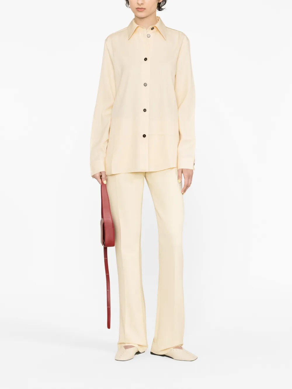 Jil Sander Long-sleeve Wool Shirt In Neutrals