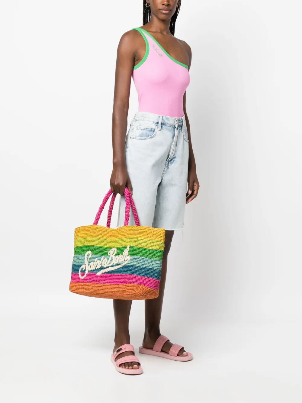 MC2 Saint Barth logo-embroidered interwoven tote bag - Roze