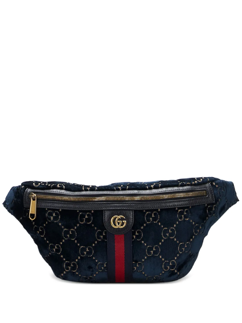 Pre-owned Gucci Ophidia Gg Velvet Belt Bag In Blue