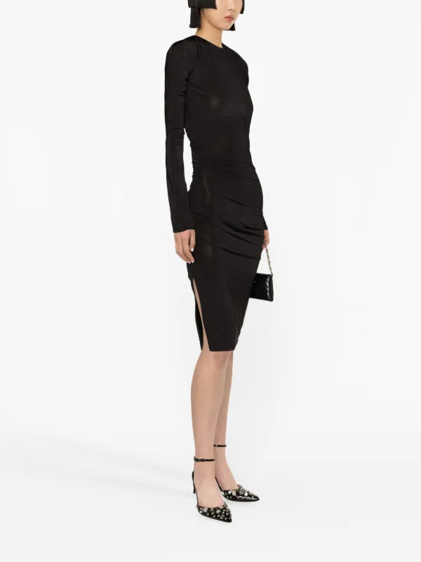 fitted lace wedding dress Black Off Shoulder Ruched Long Sleeve Midi Dress – PinkBlush main image 0