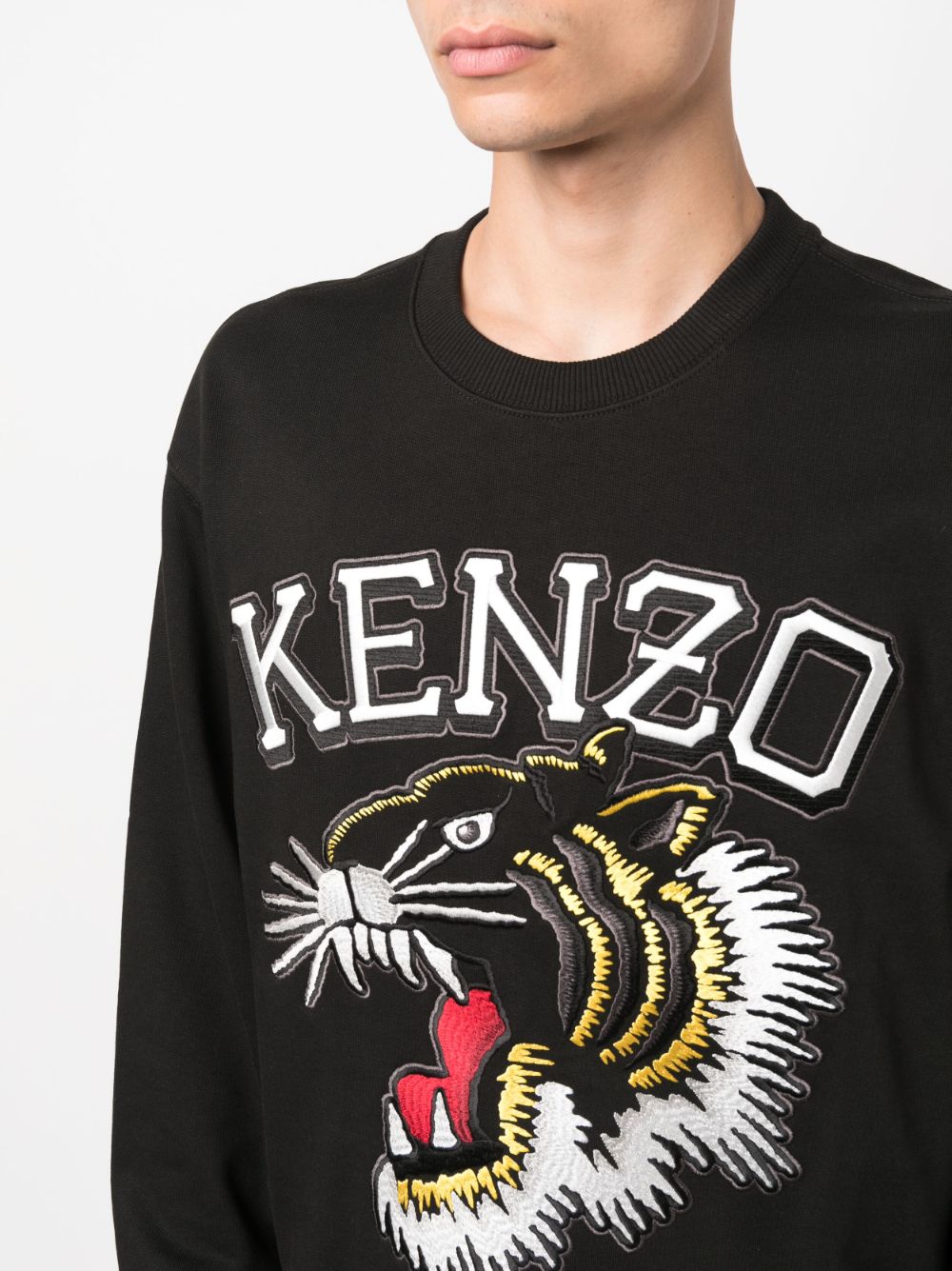 Shop Kenzo Varsity Jungle Logo-embroidered Cotton Sweatshirt In Black