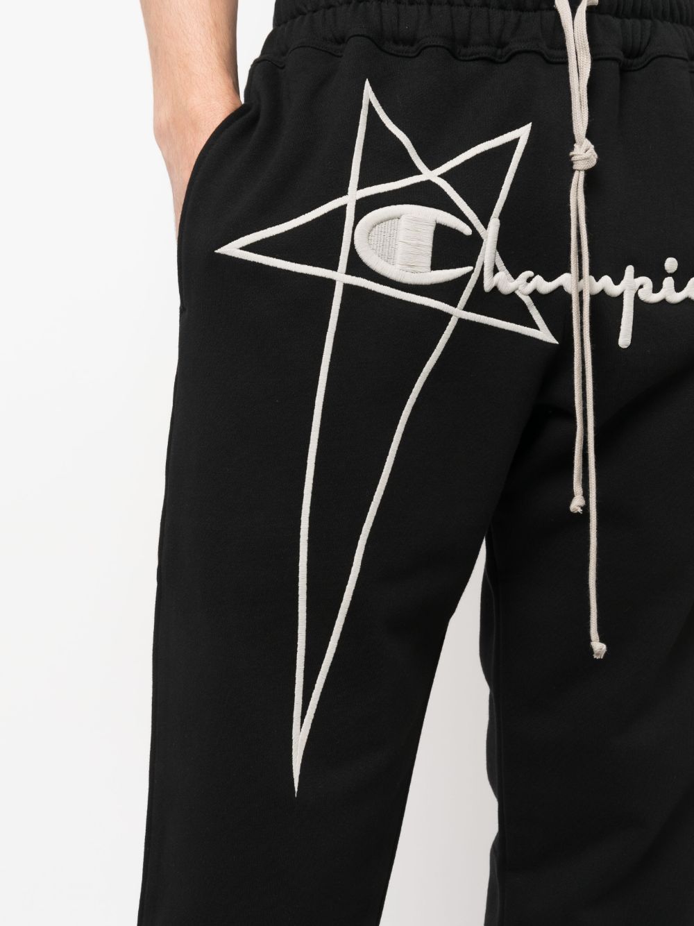 Shop Rick Owens X Champion Logo-embroidered Organic Cotton Track Pants In Black