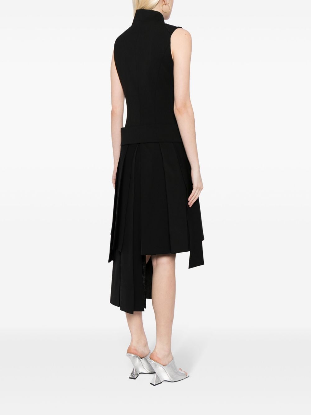 Shop Off-white Pleated-skirt Buckled Dress In Black