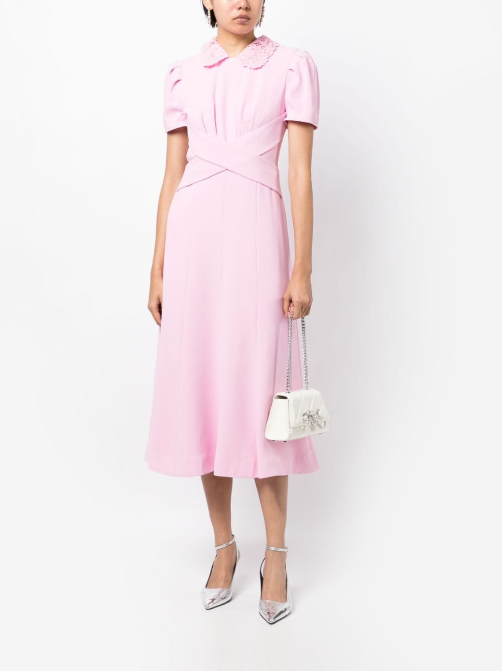 Self-Portrait lace-collar midi dress - Roze