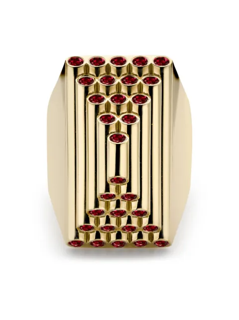 Pragnell 18kt yellow gold Pyramid Sculptural ruby cocktail ring