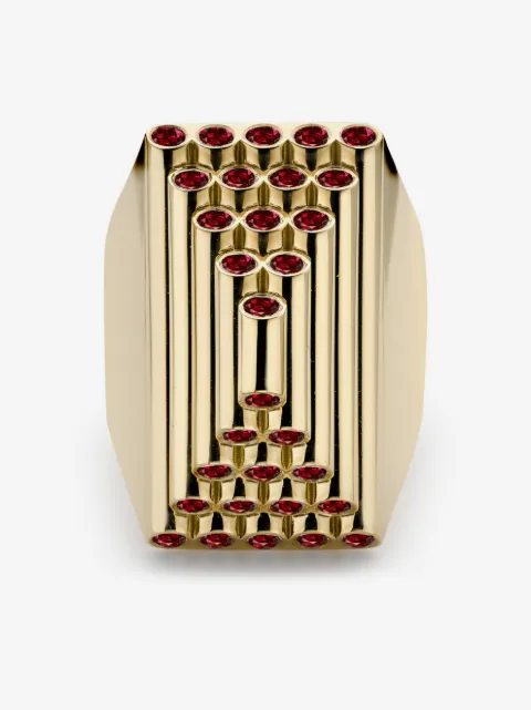 Pragnell 18kt yellow gold Pyramid Sculptural ruby cocktail ring