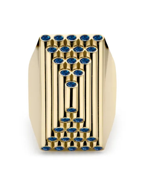 Pragnell 18kt yellow gold Pyramid Sculptural sapphire cocktail ring