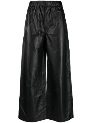 Black Leather Wide Leg Lace Up Jeans – ludovic de saint sernin