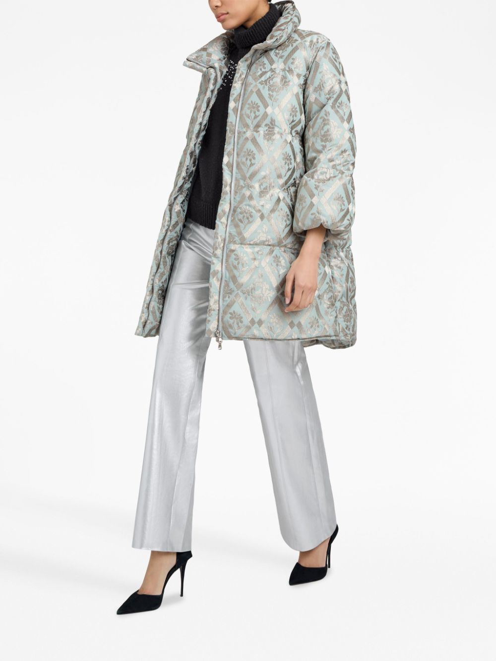 Shop Cinq À Sept Diamond Floral Hallie Puffer Coat In Blue