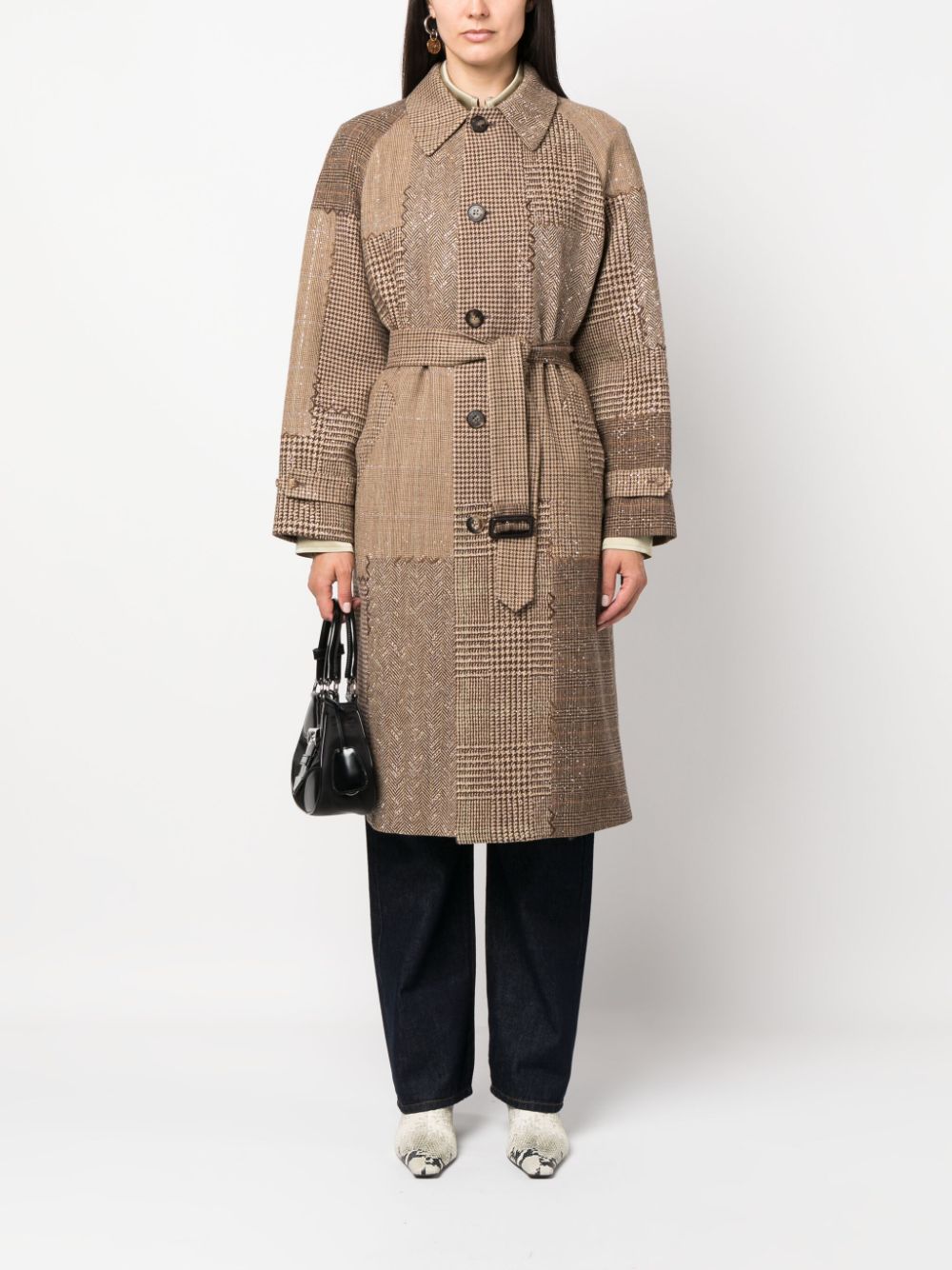 Shop Polo Ralph Lauren Teegan Patchwork-pattern Coat In Brown