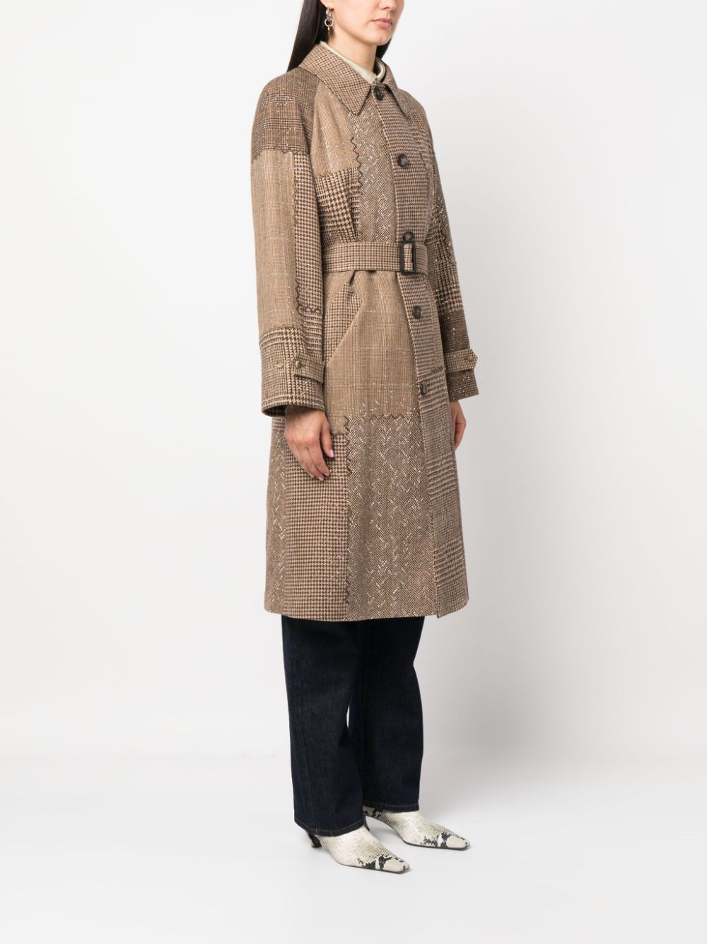 Shop Polo Ralph Lauren Teegan Patchwork-pattern Coat In Brown