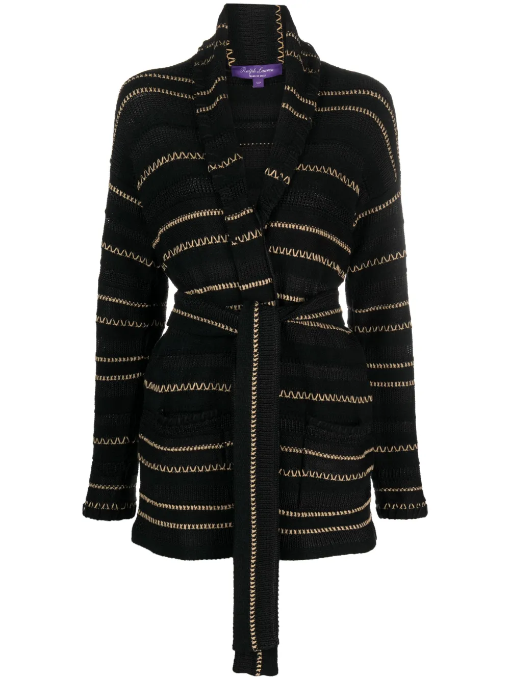 Ralph Lauren Collection Cardigan Ceinture a Coutures Contrastantes Noir FARFETCH FR