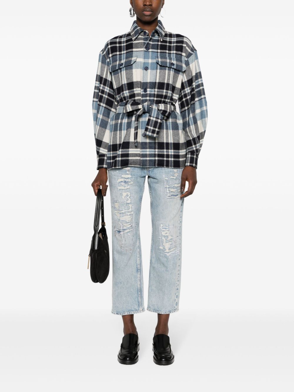 Shop Polo Ralph Lauren Plaid-check Belted Shirt In Blue