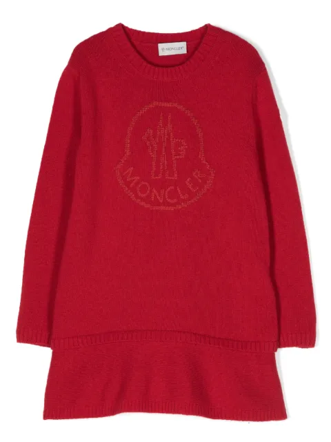Moncler Enfant فستان منسوج صوف بكر مطرز بشعار الماركة
