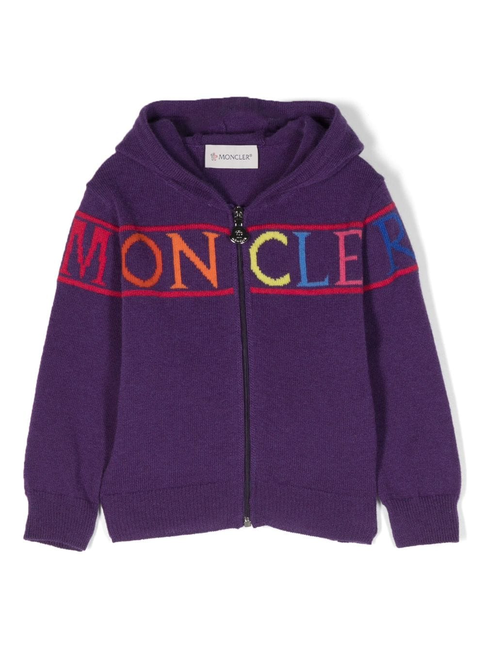 Moncler Enfant logo-intarsia virgin-wool cardigan - Purple