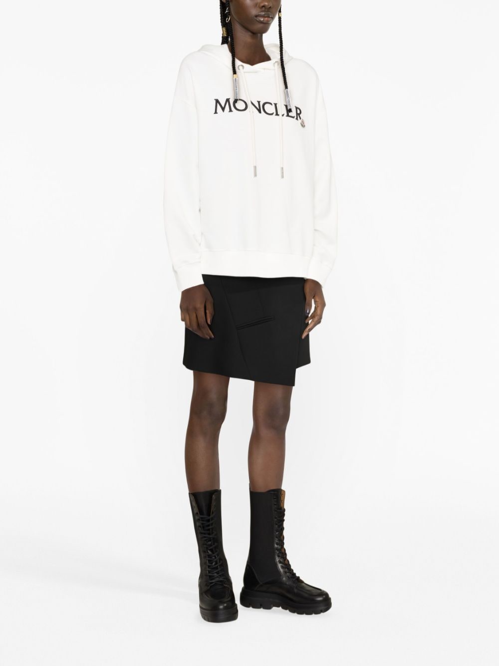 Shop Moncler Logo-embroidered Cotton Hoodie In White