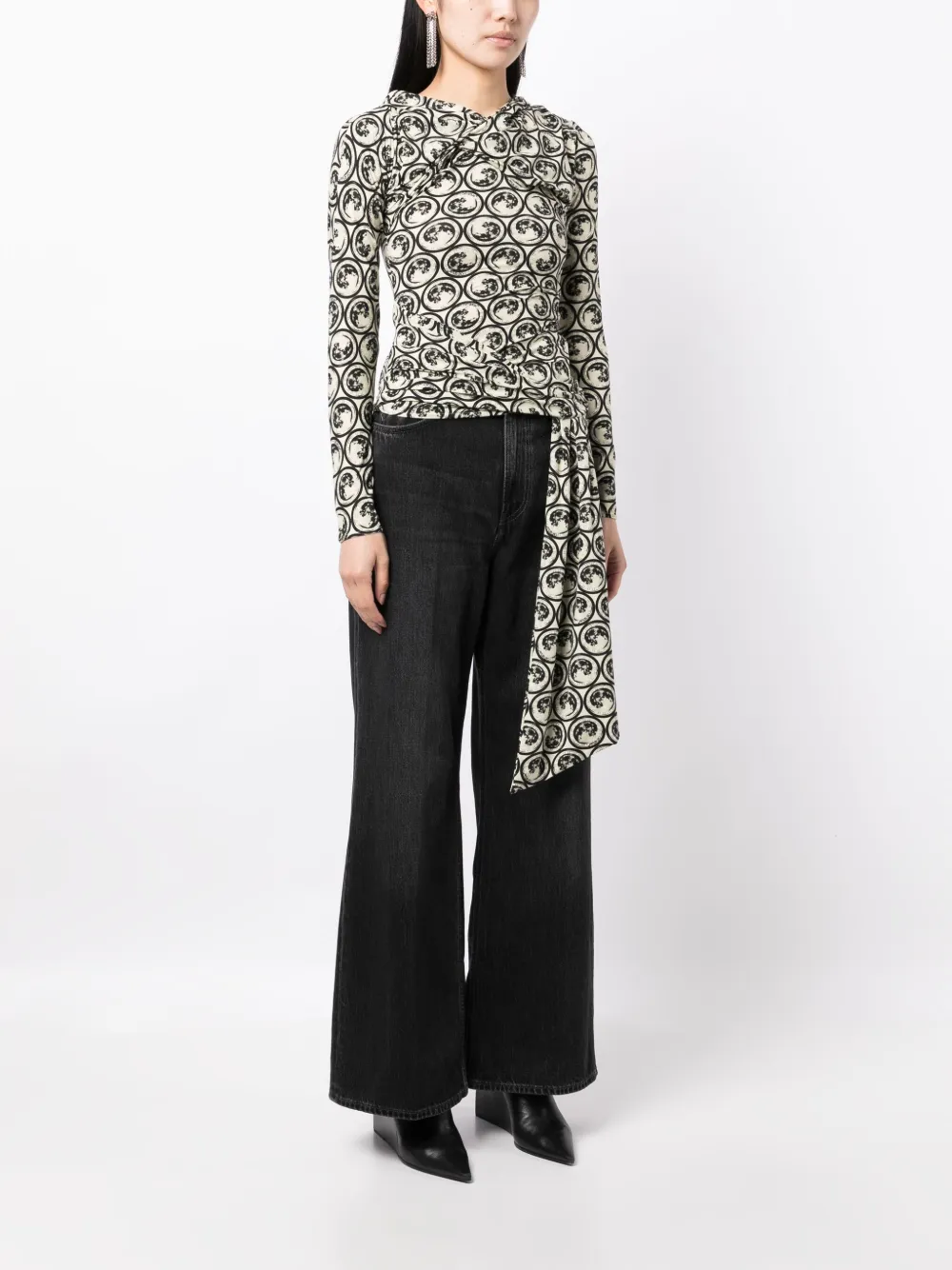  Off-white Motif-print Long-sleeve Top - Neutrals 