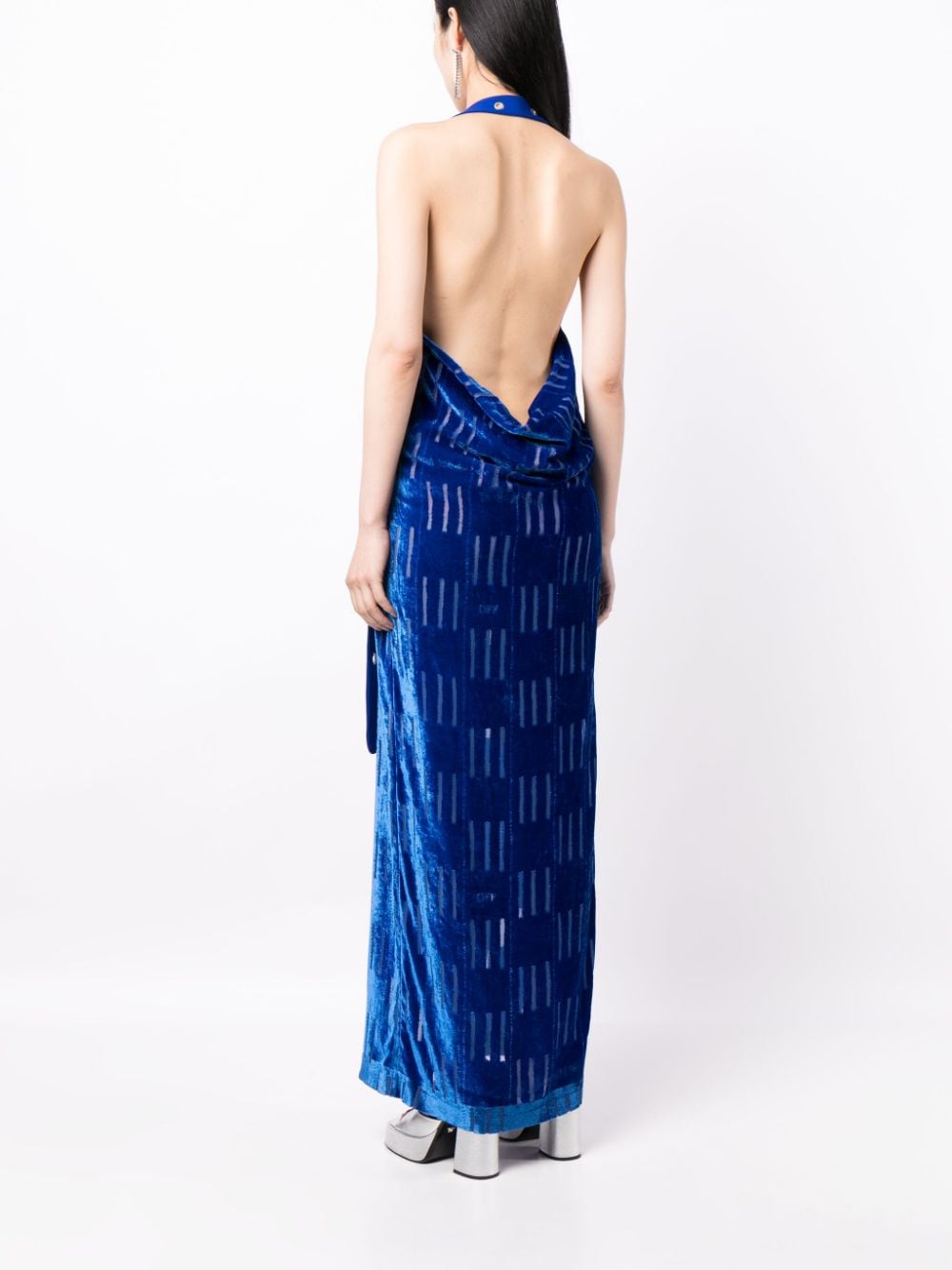 Shop Off-white Shibori Velvet Open-back Dress In Blau