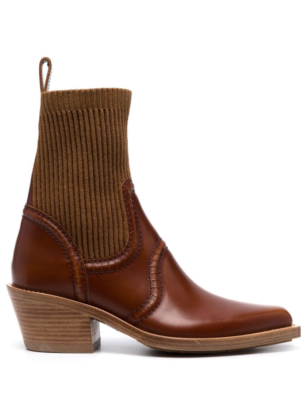 Shop Chloé Elasticated-panelling Leather Pointed Boots In Brown