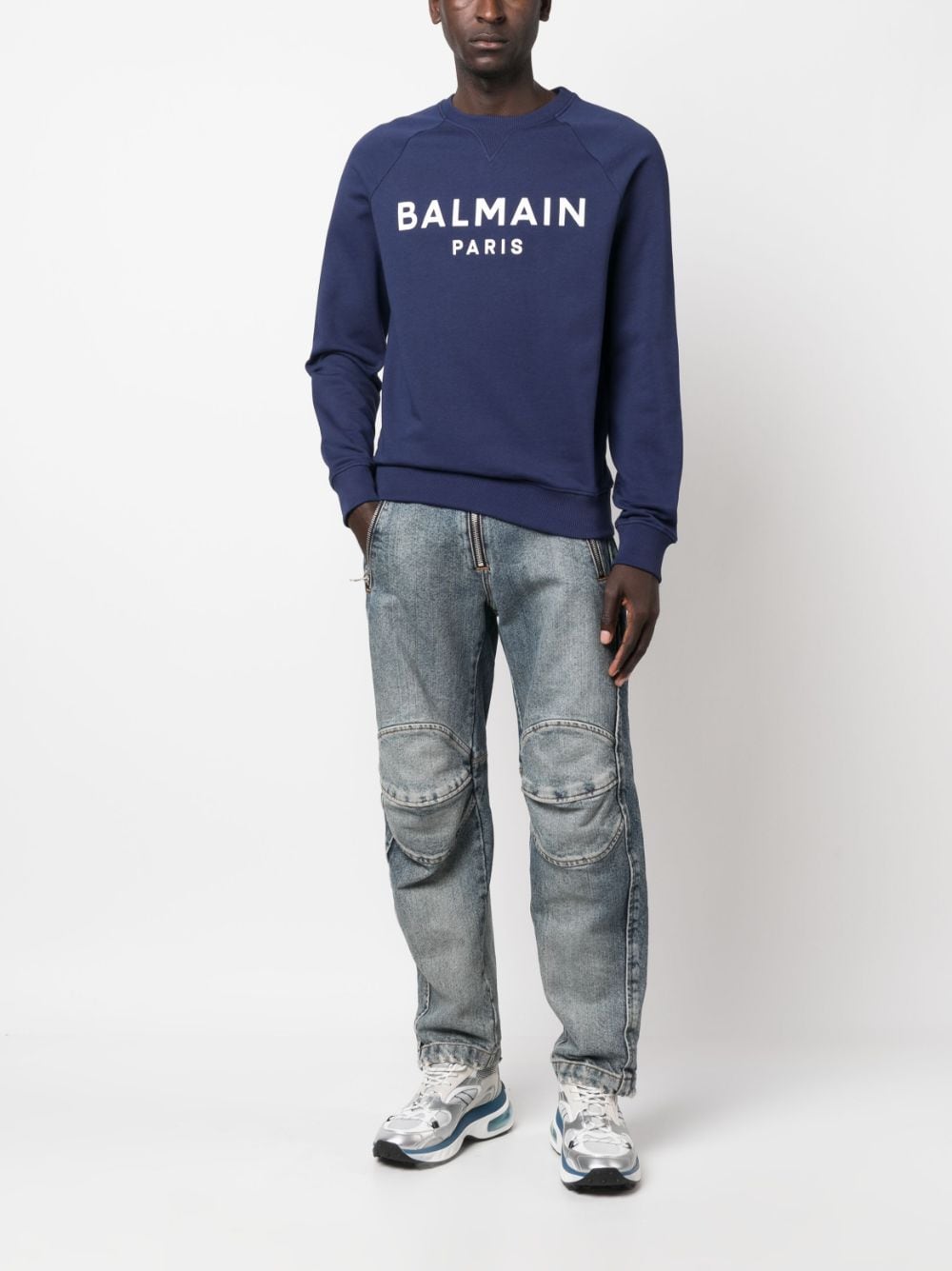 Balmain logo-print cotton sweatshirt - Blauw