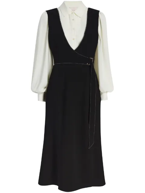Cinq A Sept Ambre pointed-collar belted midi dress