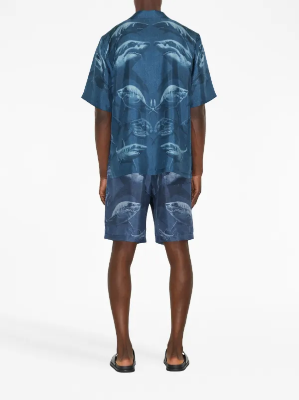 Burberry shark-print Silk Shorts | Blue | FARFETCH