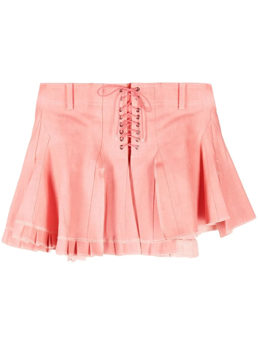 Shop Ludovic De Saint Sernin Mirage Lace-up Denim Miniskirt In Pink