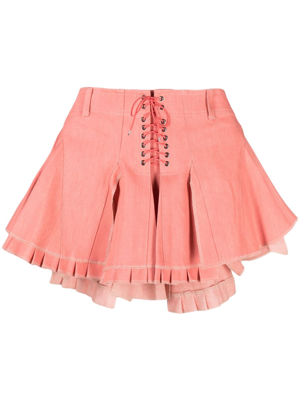 Shop Ludovic De Saint Sernin Mirage Lace-up Denim Miniskirt In Pink