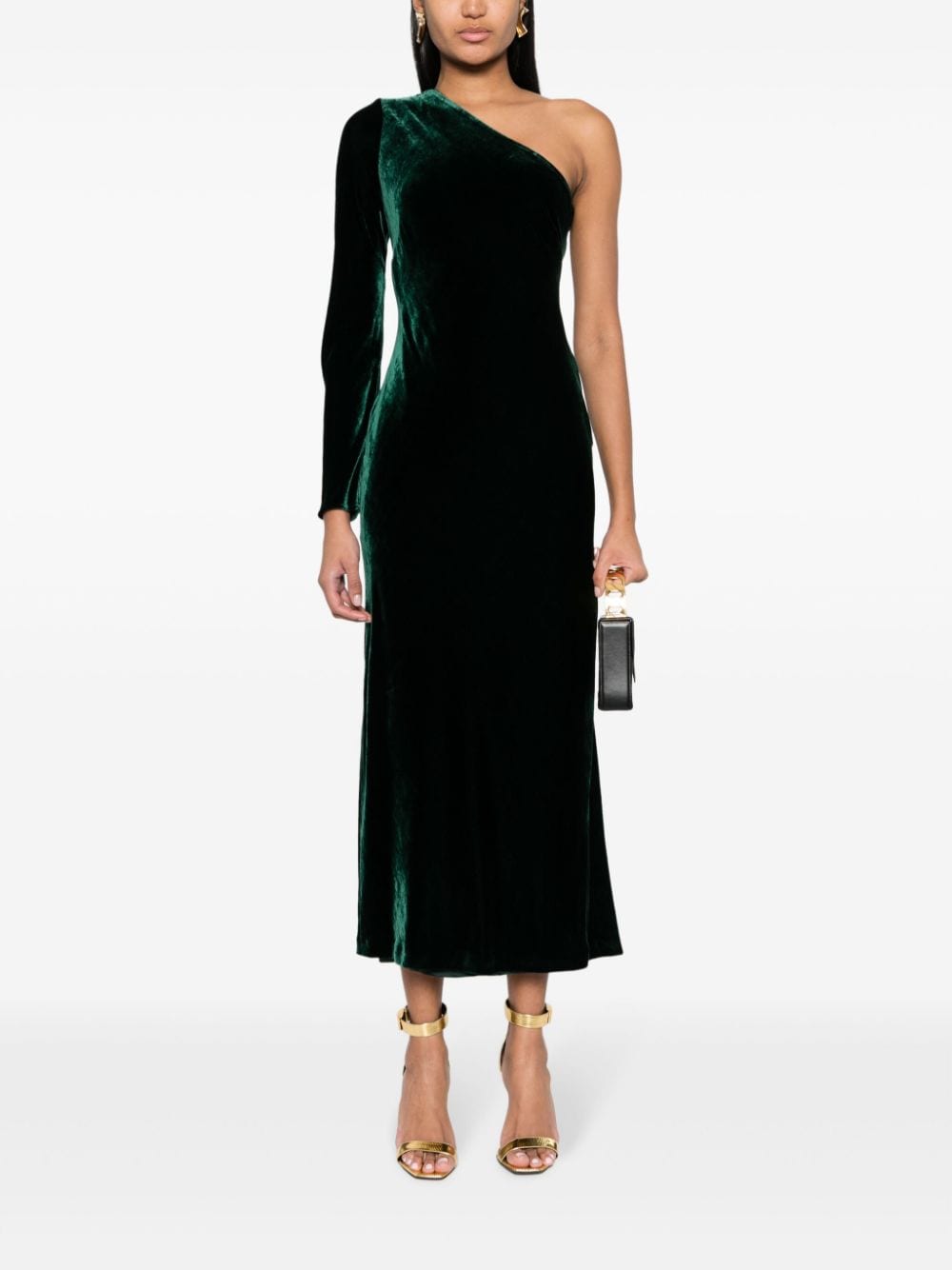 Shop Polo Ralph Lauren Lacee One-shoulder Velvet Dress In Green