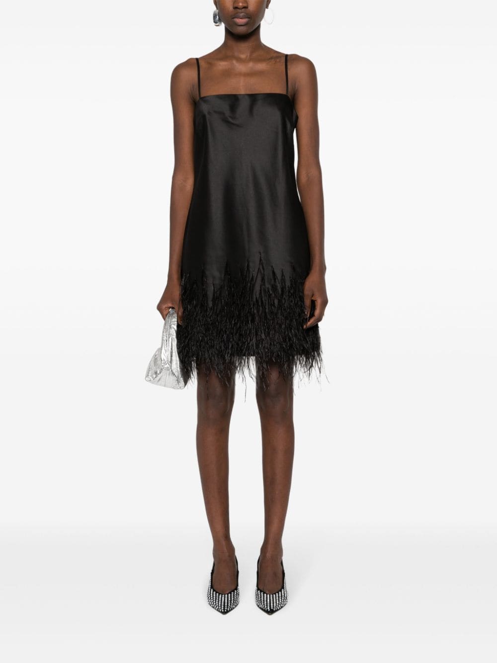 Shop Polo Ralph Lauren Feather-trimmed Dress In Black