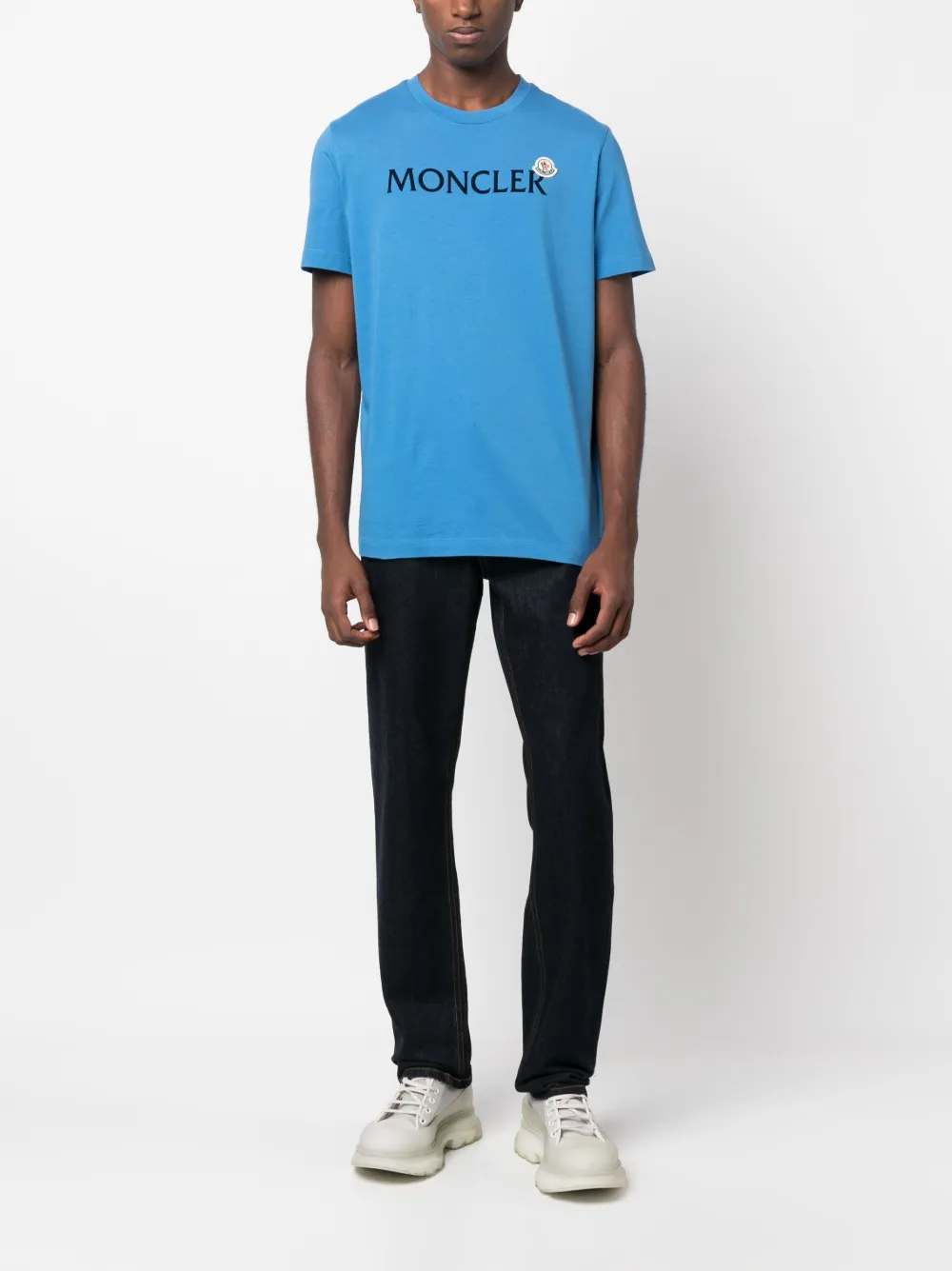 Moncler flocked-logo cotton T-shirt - Blauw