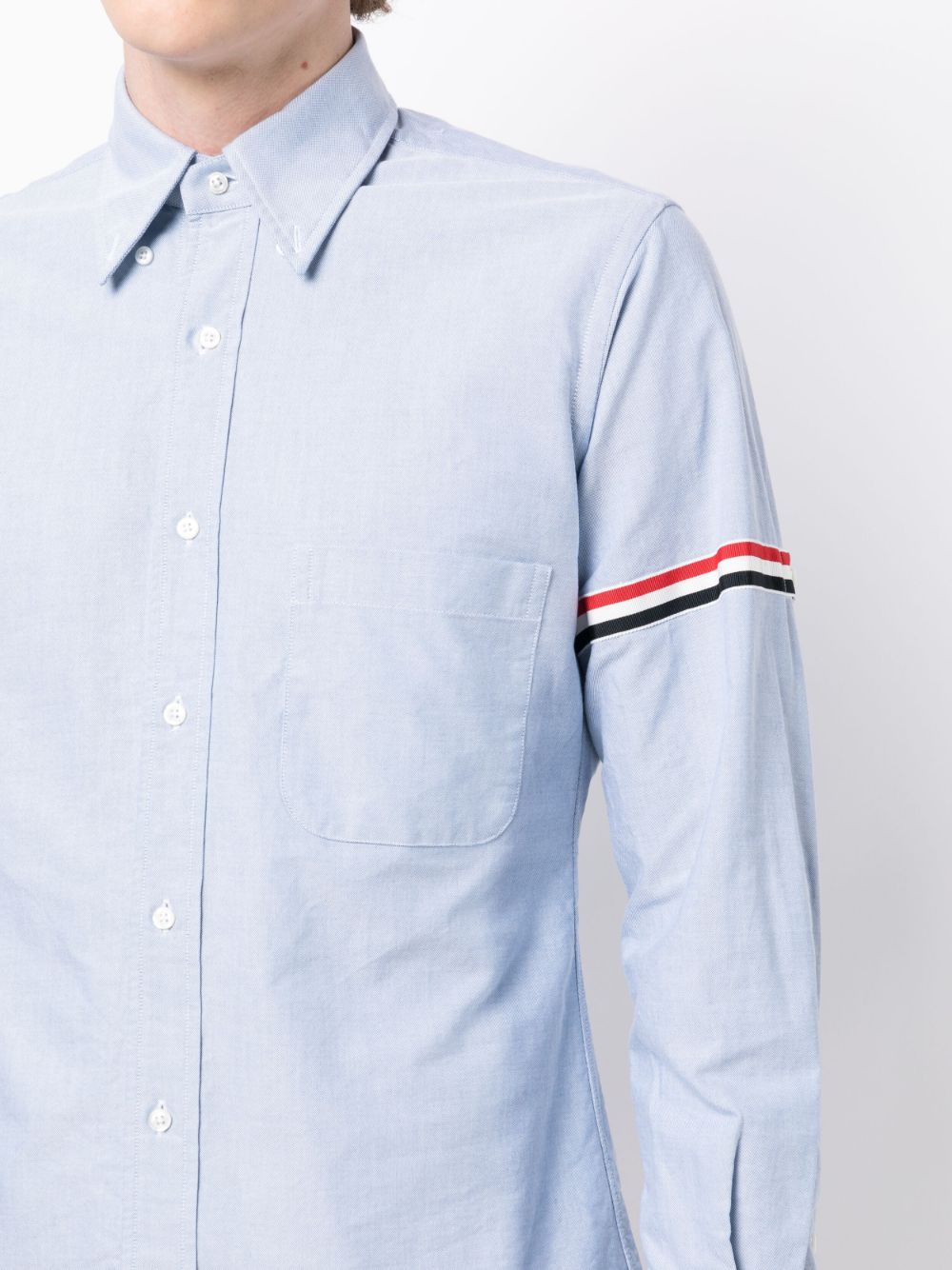 Shop Thom Browne Rwb Stripe Cotton Shirt In Blue