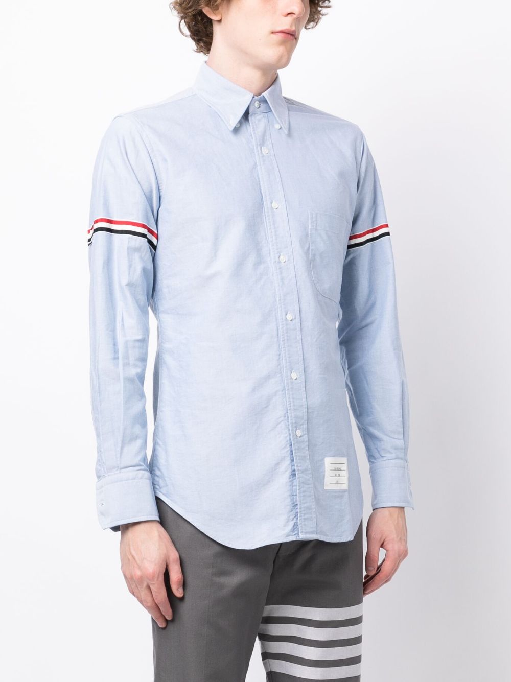 Shop Thom Browne Rwb Stripe Cotton Shirt In Blue