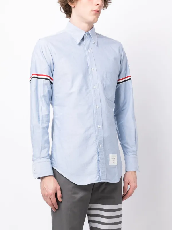 Thom Browne RWB Stripe Cotton Shirt | Blue | FARFETCH